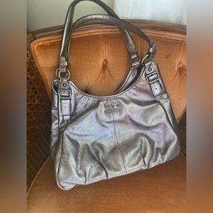 Coach Madison Maggie metallic gunmetal gray handbag